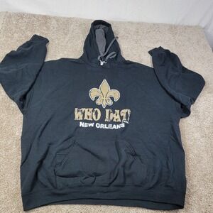 Fruit Of The Loom Men Black New Orleans Saints WHO DAT Hooded Sweatshirt Sz 3XL